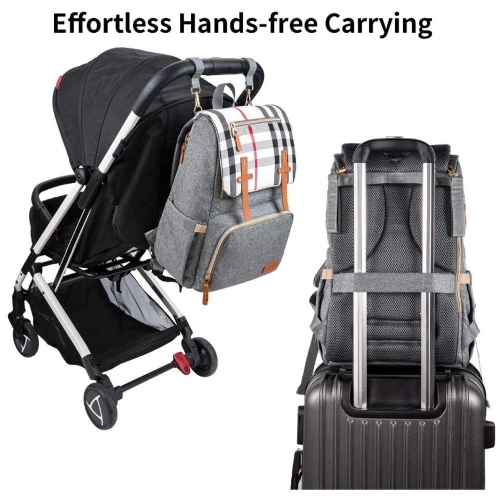 Espidoo Diaper Bag Stylish Gray Backpack with Tan Accents - Picture 3 of 10